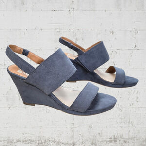 Dolce Vita Gray Suede Open Toe Wide Strap Wedge Womens Sandal Heels Size 8.5